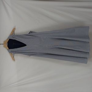 Talbots Navy and White Striped Cotton Fit and Flare Midi Dress